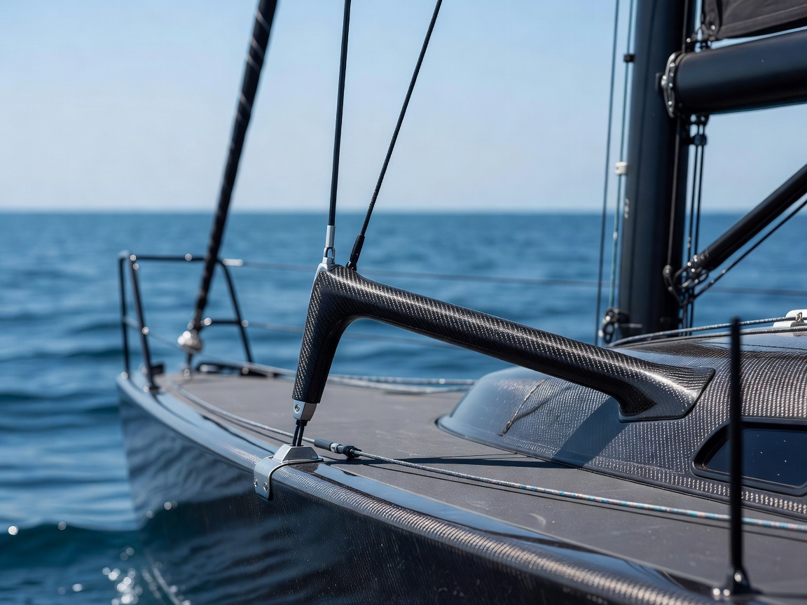 High modulus continuous carbon standing rigging shroud fitting on modern sailboat